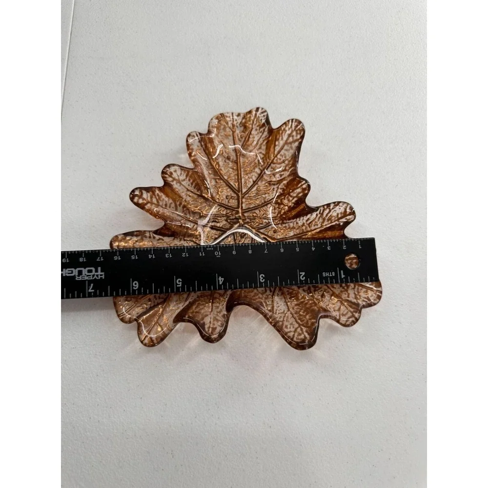 Set Of 2 Leaf-Shaped Brown Glass Decorative Plates amber dish trinket 7‎ inch